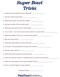 Read on for some hilarious trivia questions that will make your brain and your funny bone work overtime. Printable Super Bowl Trivia Game