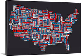 This major cities map shows that there are over 300 cities in the usa. United States Cities Text Map Us Colors On Grey Wall Art Canvas Prints Framed Prints Wall Peels Great Big Canvas