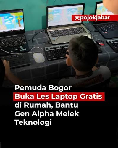 Seorang pemuda asal Bogor menjadi sorotan setelah membuka kelas belajar  laptop dan mengetik secara gratis untuk anak anak di rumahnya. Program yang  dimulai sejak Februari 2026 itu lahir dari keinginannya membantu generasi