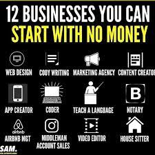 12 Businesses You Can Strt With No Money Money Management Advice Business Ideas For Beginners Business Motivation