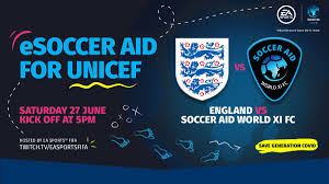 Bridging the gap between fifa 21 and soccer aid for unicef. Ea Fifa Esports On Twitter Esoccer Aid For Unicef Tournament England Soccer Aid World Xi Fc June 27
