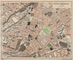 Central Manchester Vintage Town City Map Plan Lancashire 1950 Old Ebay