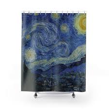 Starry Night Polyester Shower Curtain Vintage Painting Van Gogh 1889 Starry Night Van Gogh Starry Night Vintage Painting