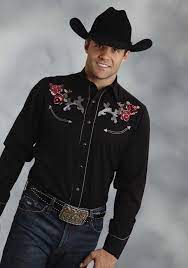 Womens black rose black western shirt. Roper Men S Black Thistle Rose Embroidered Long Sleeve Snap Western Shirt Western Shirts Charro Outfit For Men Surprise Dance Outfits