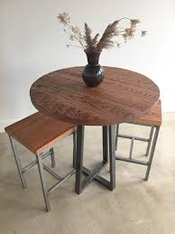 Round Industrial Reclaimed Wood Pub Table 42 Bar Height What We Make Reclaimed Wood Dining Table Reclaimed Wood Projects Circular Table