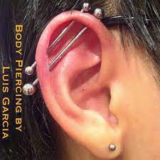 Fresh Upper Industrial Healed Lower Industrial Body Piercing By Luis Garcia Earings Piercings Ear Piercings Cute Ear Piercings