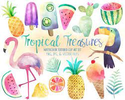 Tropical Clip Art Watercolor Summer Clipart Set Vector Etsy Beach Clipart Pineapple Clipart Clip Art