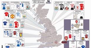 The premier league is one of europe s five leading domestic competitions along with the bundesliga serie a la liga and ligue 1 it was launched in 1992 after england s 22 top flight teams broke away from the football league to form their own competition. Premier League Map Of England Afp Cv