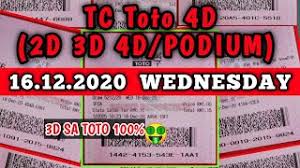 Toto 4d Tc 16 12 2020 Rabu 100 3d Sa 1st Prize Youtube