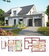 Fertighaus Mit Garage Satteldach Architektur Grundriss Modern Mit Gerader Treppe Dachterrasse Haus Bauen Ideen Architektur Haus Design Architektur Haus