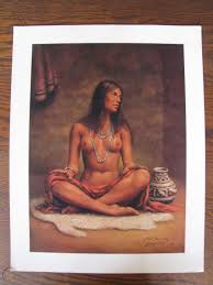 Vintage 1960s Bill Hampton Print of Native American Indian Woman Pottery  Nude | #1749111688