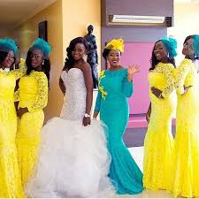 Yellow And Blue African Bridesmaids Nigerian Wedding Dress After Wedding Dress