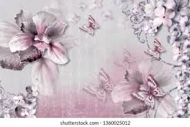 3d Wallpaper Design Butterflies Flowers Mural Stock Illustration 1360025012
