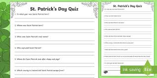 When you think of st. St Patrick S Day Quiz Worksheet