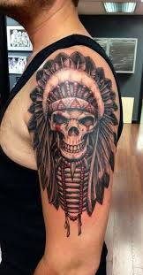 Native Indian Skull Tattoos From Tattooton Com Indian Skull Tattoos Headdress Tattoo Indian Headdress Tattoo
