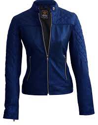Leather Skin Women Navy Blue Shoulder Quilted Leather Jacket Blue Leather Jacket Leather Jacket Leather Jacket Outfits