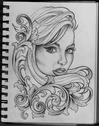 Black And White Womans Face Tattoo Design Woman And Filigree Tattoo Design By Frosttattoo On Deviantart Filigree Tattoo Tattoo Designs Sketches
