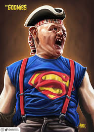 He is seen with only a couple of teeth, and his eyes are slanted. Super Sloth The Goonies Domestika