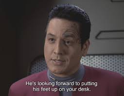 You know what i like Chakotay, he has an airy passiveness, unimposing. He's  kind and thoughtful, and the only time he really speaks up is to be the  captains conscience. He's the