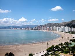 Cullera beach aerial with skyline of village valencia. Playa Raco Cullera Valencia
