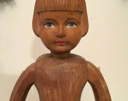 Vintage 1930s 30s Paul Adolf Thomann Huggler Bernese Oberland Swiss Carved  Wooden Wood Jointed Doll 14 Inch