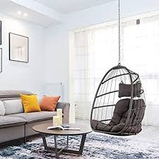 Amazon Com Brafab Wicker Rattan Hammock Egg Chair With Hanging Steel Chain Aluminum Frame And Uv Resistant Cushion Ind In 2020 Swinging Chair Comfy Chairs Egg Chair