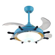 Cartoon Small Ceiling Fan With Light Invisible Retractable Remote Control Qm8077