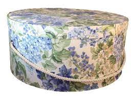 Extra Large Hat Box In Blue Floral Fabric Decorative Fabric Covered Hat Boxes Round Storage Decorative Boxes Fabric Covered Boxes Decorative Boxes With Lids