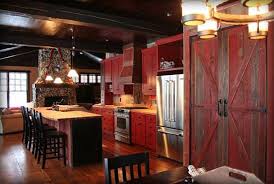here rustic barn red kitchen cabinets