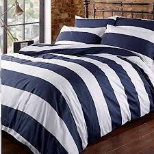 This bedding set successfully embodies the contemporary decor. Amazon Com Louisiana Bedding Horizontal Navy White Stripe Duvet Cover Set Blue 100 Cotton 200 Thread Count Queen King King Duvet Cover 2 Pillow Shams Home Kitchen