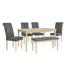 Adding extra flair to this set. 6 Piece Dining Table Set With Tufted Bench Wooden Kitchen Table Set W 4 Upholstered Dining Chairs Gray Walmart Com Walmart Com
