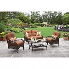 Better Homes Gardens Azalea Ridge Outdoor Conversation Set With Orange Cushions Walmart Com Outdoor Patio Decor Patio Furnishings Conversation Set Patio
