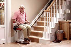 Vector illustration of elderly woman using chair lift for stairs. Best Columbus Stair Lift Installer Cain S Mobility Oh