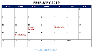 February 2019 Calendar With Holidays Holiday Calendar Printable February Calendar Calendar Printables