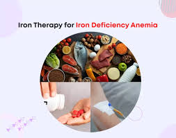 Infographic on iron therapy for iron deficiency anemia: diet, oral supplements, and intravenous iron