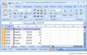 Ms Excel 2007 Add A Named Range