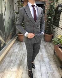 Terziademaltun Italyan Stil Slim Fit Erkek Ceket Pantolon Kruvaze Takim Elbise Gri T2651 Suits Mens Fashion Suits Slim Suit