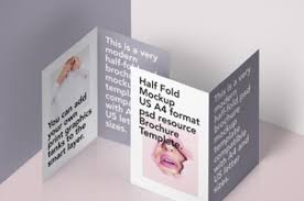 This free photoshop file was found from the amazing creator called vectogravic. This Is A Perspective Half Fold Psd Brochure Mockup Template Compatible With A4 And Us Letter Sizes We Added An Angled Backgr Mockup Brochure Psd Flyer Mockup