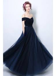 Simple Tulle Pleated Navy Blue Formal Dress With Off Shoulder Straps Formal Prom Dresses Long Evening Dresses Prom Blue Dress Formal