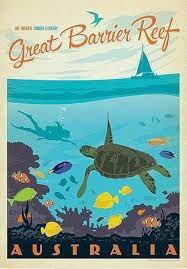 The Ocean Is Terrifying But I Guess I D Take My Chances With A Snorkel For This Vintagetravel Retro Travel Poster Vintage Travel Posters Posters Australia