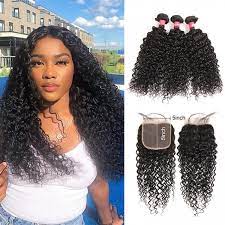 Hair bundles tinashe hair brazilian kinky curly virgin hair 3 bundles with lace closure hair closure 4*4 lace closure in package hair color natural color, like #1b, can be dyed & bleached hair length bundles : 5x5 Lace Closure Curly Hair 3 Bundles West Kiss Hair