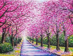 A beautiful and simple spring season drawing and painting. Path Of Cherry Blossoms Painting By Jessica T Hamilton