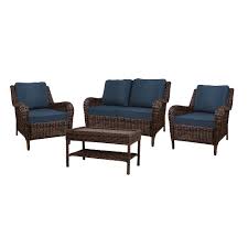 Get free shipping on qualified rust oleum furniture paint or buy online pick up in store today in the paint department. Hampton Bay Cambridge Brown Wicker 4 Piece Set With Blue Cushion The Home Depot Canada