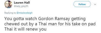 Gordon ramsay is mocked by fans after a thai chef slams his 'mediocre' noodle dish in a viral clip thai chef chang said ramsay's noodles could not be called a pad thai dish chef said ramsay's dish lacked the necessary balance of sweet, sour and salt gordon ramsay is one of the best chefs in the world, as well as one of the most famous. Gordon Ramsay S Pad Thai Gets Roasted By Thai Chef In Viral Clip Daily Mail Online