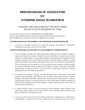 The submission of the memorandum and articles of association to suruhanjaya syarikat malaysia (ssm) upon the registration of a company is mandatory. Vitarann Social Foundation Memorandum Of Association