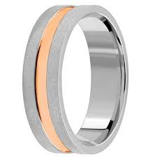 White and rose gold mens wedding band. Elegant Wedding Band 18k 2 Tone White Rose Gold Comfort Fit