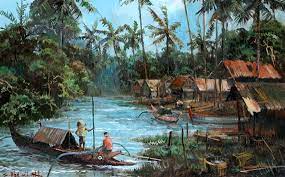 Kampung nelayan, oil on canvas, 36 x 46 cm. Abdullah Sudjono Nelayan Mutualart