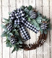Black And White Buffalo Check Ribbon Michaels Christmas Wreath Farmhouse Christmas Decor Winter Wreath Buffalo Check Wreath Lambs Ear Wreath B Christmas Wreaths Farmhouse Christmas Decor Winter Wreath