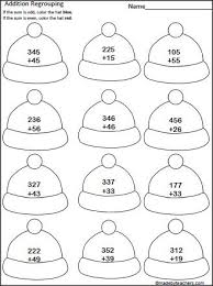 Hat Addition Regrouping Addition Worksheets Winter Math Worksheets 1st Grade Math Worksheets
