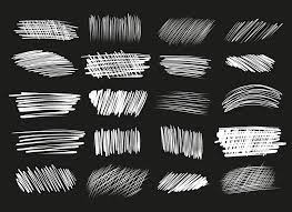 ensemble de traits de crayon blanc sur fond noir. 20 éléments de conception  dessinés à la main 7539657 Art vectoriel chez Vecteezy